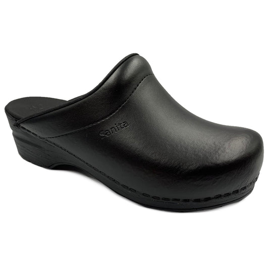 Sanita Sonja PU WIDE Open Clogs in Black