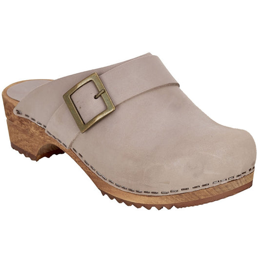 Sanita Big Buckle Danish Clogs in Olive Grey
