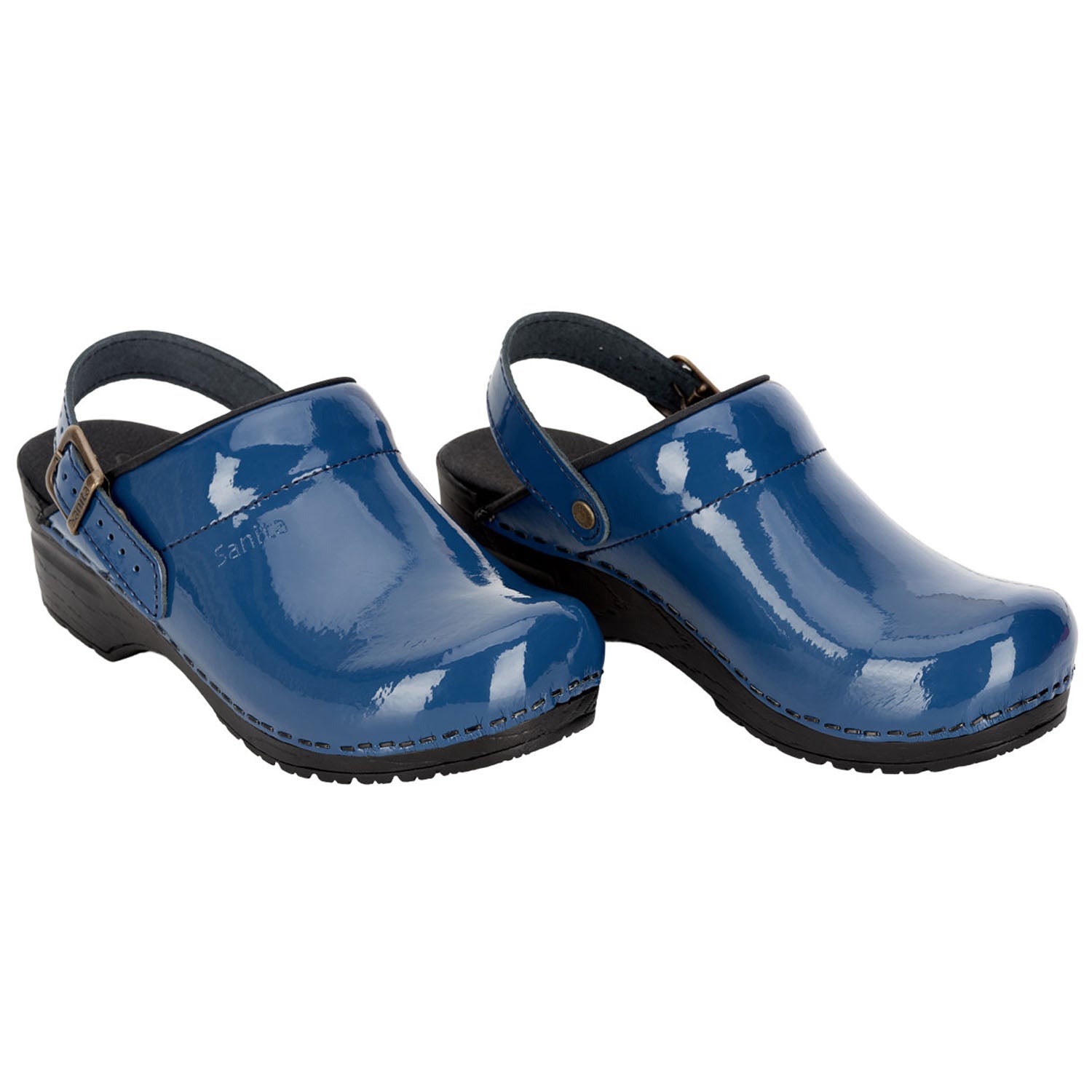 Sanita Freya Patent Flexible Clogs in Denim (457548)