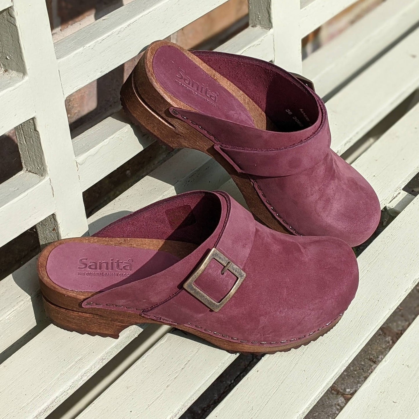 Sanita Big Buckle Danish Clogs in Aubergine
